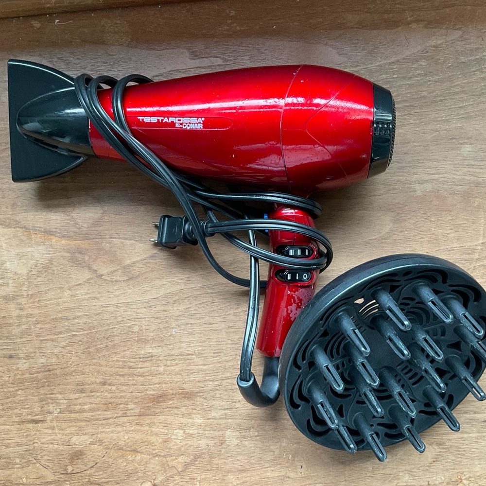 Red Conair Hair Dryer with Diffuser Attachment